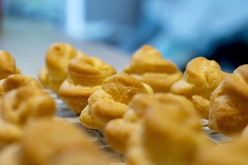 Profiteroles with Vanilla Cream and Chocolate Sauce